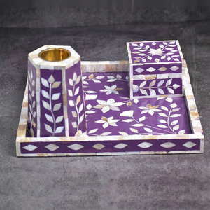 Lavender Mother of Pearl Inlaid Floral Best Quality Bakhoor Set For <b>Eid</b> And Ramadan And Other Religious Festivals - Product Image 1