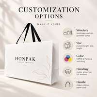 Sac shopping en papier HONPAK personnalisé avec poignée en ruban, sac cadeau blanc pour boutique avec logo en feuille d'aluminium pour emballage de produits de beauté