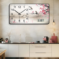 Jam dinding lukisan porselen kristal kustom Modern baru seni hewan senyap untuk dekorasi ruang tamu rumah jarum gantung kaca