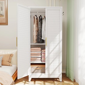 Armoire Métallique Contemporaine Blanche à 2 Portes, 71 Pouces de Haut, en Acier Laminé à Froid, Rangement Robuste pour Chambre, Appartement, Dortoir - Installation Facile - Product Image 2
