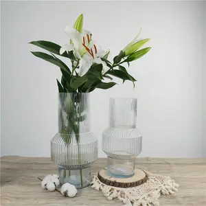 Vase en verre ondulé transparent 1 pièce, grand support amovible en verre côtelé