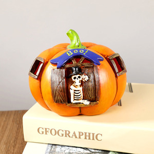 Lanterna di <span class=keywords><strong>zucca</strong></span> in resina di Halloween casa stregata decorazione decorazione della stanza segreta LED atmosfera luce notturna del teschio - Product Image 6