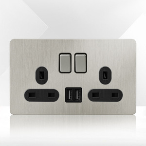 สวิตช์ติดผนังแผงสแตนเลสสตีลหรูซ็อกเก็ตคู่เต้ารับไฟฟ้าแบบ USB - Product Image 3