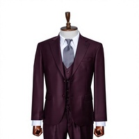 Costume d'affaires en laine bordeaux pour homme, simple boutonnage, col à revers, coupe droite, style britannique, anti-rétrécissement, devant plat