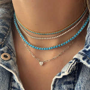 Collar de Cadena de Tenis con Incrustaciones de Turquesas Azules de 3 mm Chapado en Oro, Venta Caliente 2023, Joyería de Moda para Mujer - Product Image 2
