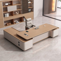 Bureau de direction en bois de luxe en forme de L avec armoire latérale, ensemble de chaises de bureau commerciales modernes haut de gamme