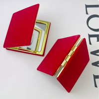 Miroir compact carré pliable portable en cuir grainé doré de haute qualité, double face floqué, idéal comme cadeau