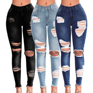 Hoge Kwaliteit Dames Denim Gat Skinny Stretchy Potlood Plus Size Jean Broek Hoge Taille Jeans Voor Dames