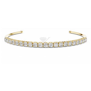 Bracelet jonc ouvert en diamant rond avec diamants de laboratoire en or jaune, design flexible, demi-éternité, empilable, minimaliste - Product Image 1