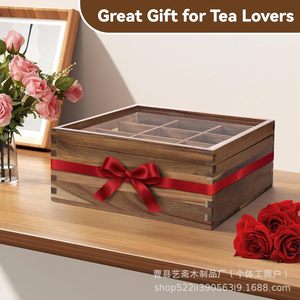 Solid Wood <b>Tea</b> Bag Storage <b>Box</b> Square With Acrylic Lid For <b>Tea</b> And Coffee Bags Desktop Organizer - Product Image 5