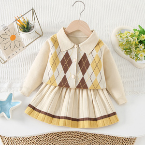 <span class=keywords><strong>Nouvel</strong></span> ensemble tricoté pour filles : <span class=keywords><strong>pull</strong></span> à revers jacquard diamant et jupe – <span class=keywords><strong>Robe</strong></span> de princesse élégante et classique pour enfants - Product Image 5