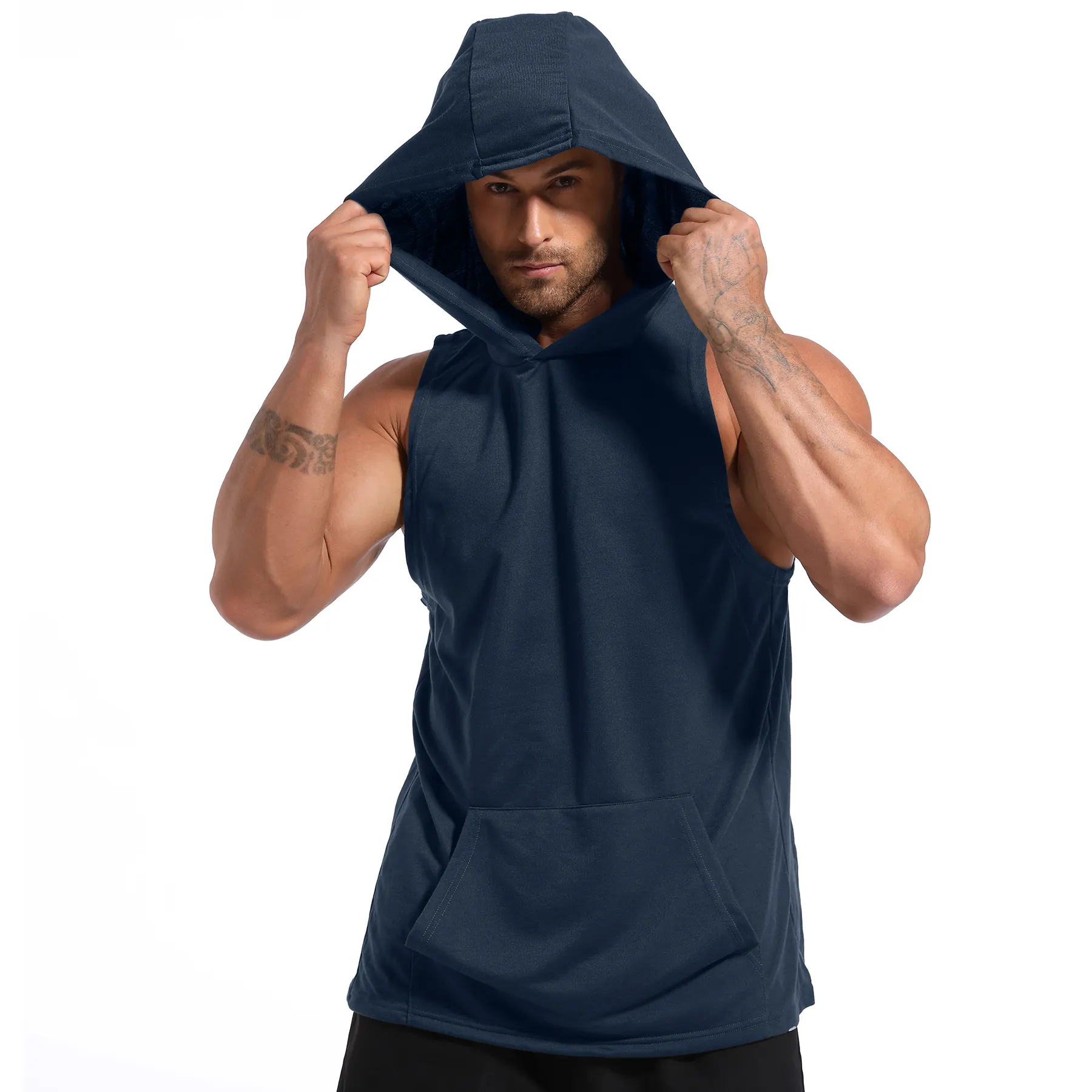 2024 Hot Sell Fitness Hoodie Vest Voor Heren Mouwen Sport Pullover Tanktop