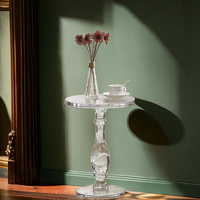 Table basse ronde transparente créative avec base en cristal, petite table d'appoint moderne et minimaliste en acrylique