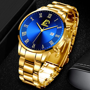 Luxuriöse Herrenuhr mit individuellem Logo aus Edelstahl, Gold-Blau, Kalender, DIJANES Quarz-Armbanduhr, Relogio Masculino - Product Image 5
