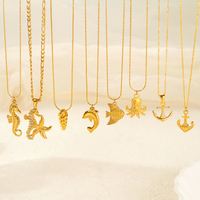 Nouveauté : Collier tendance en acier inoxydable PVD plaqué or 18 carats, étanche, avec chaîne à maillons et pendentif zircon en forme de poisson marin