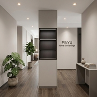 Armoire de chambre murale intégrale en composite avec bureau d'angle intégré, rangement supérieur et miroir, finition crème clair