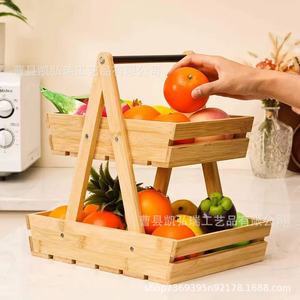 Cesta de madera para frutas, verduras y pan, organizador de doble capa, estante de almacenamiento de madera para frutas, aperitivos y artículos diversos - Product Image 4