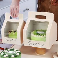 Boîte à gâteau portable personnalisée avec poignée, grande fenêtre transparente, boîte à gâteau en papier blanc ivoire pour cheesecake de 4 à 6 pouces, gâteau glacé à emporter