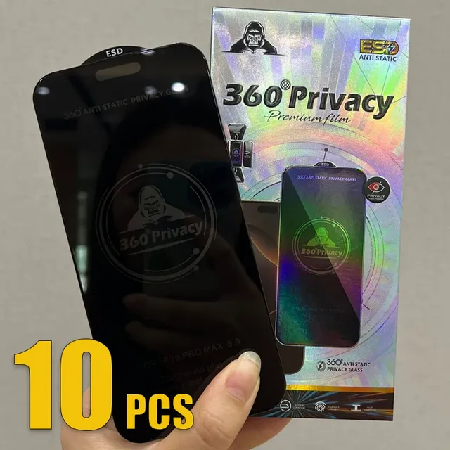 10pcs 360° Privacy ESD Tempered Glass ANTI STATIC Screen Protector Film for iPhone 17 Air 16 Pro Max 16E 15 Plus 14 13 12 11 XS