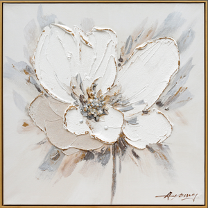 <span class=keywords><strong>Quadri</strong></span> su Tela 3D con Fiori Testurizzati, Dipinti Floreali Bianchi con Accenti Dorati, Decorazione Moderna Incorniciata - Product Image 3