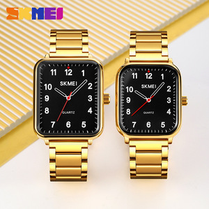 Skmei Square Quartz <b>Watches</b> Gold Stainless Steel Band Analog Display 10mm Thickness 30M Waterproof For Men And Women - Product Image 1