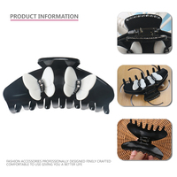 Gracieuse griffe de cheveux en acétate noir avec papillon blanc 10cm grande taille femmes pince pince cheveux queue de cheval Extension