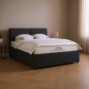 Upholstered Bed <b>Frame</b> Dark <b>Grey</b> Fabric Modern Soft Bed Design Wood <b>Frame</b> Full Size - Product Image 2