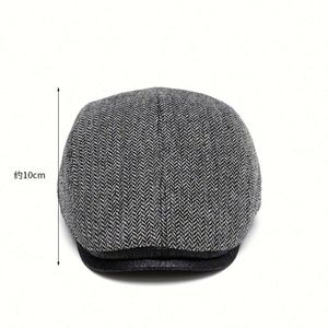 Gorra estilo británico de piel sintética con tejido de espiga, gorro tipo boina para otoño e invierno, gorro cálido tipo Ivy - Product Image 4