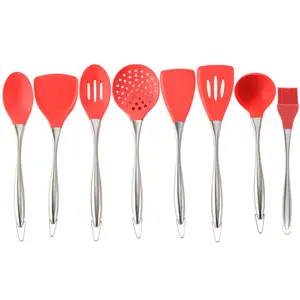 8-Piece Set-Household Non-Stick Silicone Pan Cooking Shovel Spoon with Hook Brush Mixing Spoon