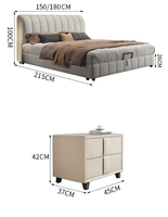 Cadre de lit double de rangement italien luxueux et crème King-Size Minimaliste Chambre à coucher principale Tissu non lavable Technologie bon marché