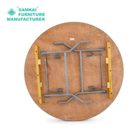 Table pliante ronde pour restaurant, mariage, banquet, événements extérieurs, en bois et métal, SK-ZDZ-F001, pas cher et de qualité.