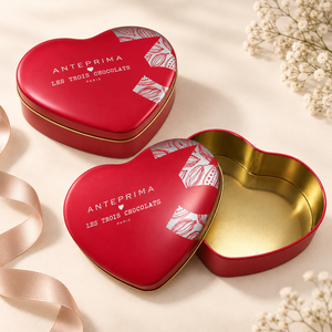 Boîte en étain en forme de cœur de qualité alimentaire, boîte en métal vide en forme de cœur avec couvercle, boîte cadeau personnalisée imprimée pour l'emballage de chocolats et de bonbons - Product Image 1
