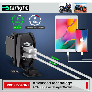 防水デュアル<span class=keywords><strong>USB</strong></span>充電器12V 24V 4.2A 2ポートLEDライト付きロッカースタイルスイッチゴルフカート用トラックマリン - Product Image 5