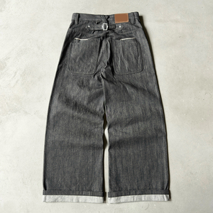 Jean de créateur personnalisé à cinq boutons, en denim de haute qualité 15oz, en denim brut japonais selvedge, coupe bootcut, jambe large, style baggy - Product Image 2