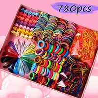 Go Party Wholesales Bandeau Cheveux Style Mode pour Enfants Filles, 780 Pièces Élastiques Chouchous Soie Colorés, Corde Élastique pour Cheveux, Accessoires Cheveux Pince