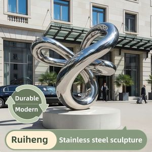 Statue de jardin extérieure moderne de luxe, sculpture abstraite en acier inoxydable poli, grand nœud en métal finition peinte résistante aux intempéries - Product Image 2