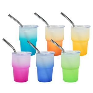 Mini-gobelet en verre dégradé de 3 oz, corps givré transparent avec couvercle et paille – Tasse à vin simple et élégante pour cadeau quotidien, bar ou fête - Product Image 5