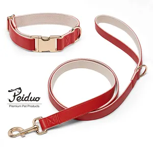 Nouveau design, logo personnalisé, fournitures de collier pour animaux de compagnie, vente en gros de laisse de collier de luxe imperméable en cuir PU pour chien