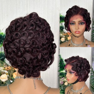 HD 13x4 Full Lace for Lace Curly for Cut Wig Short Brazilian Remy Hair 180% Density High Quality Black - Product Image 4
