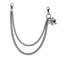 Chaîne de taille en métal double couche double anneau avec pendentif toile d'araignée en alliage de zinc noir, accessoire de mode hip-hop pour homme, usage quotidien