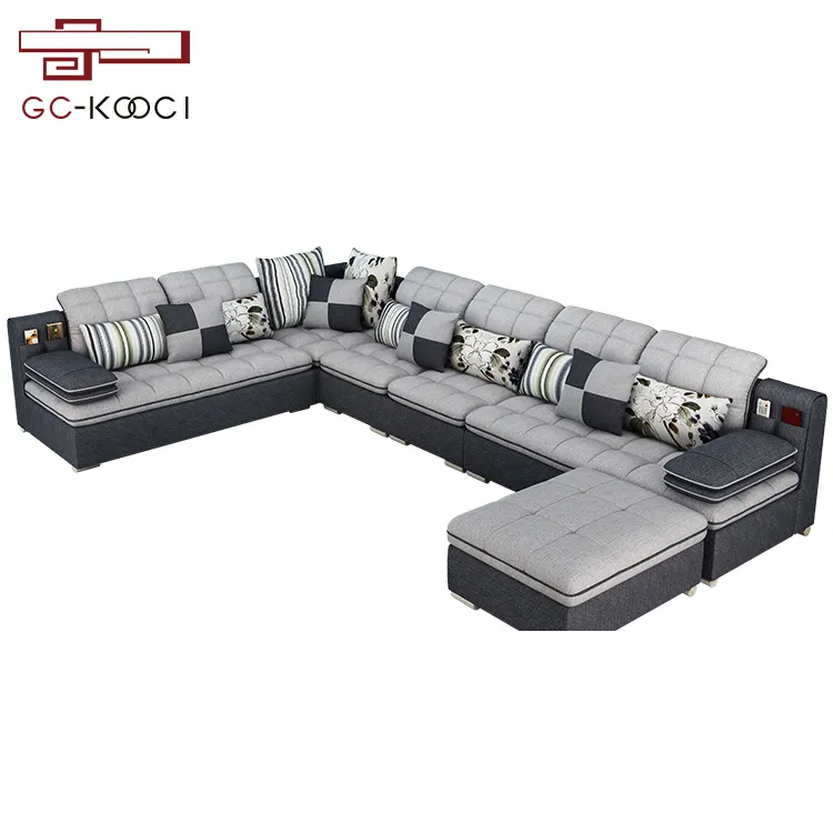 ห้องนั่งเล่น U รูปร่างผ้า Sectional โซฟาชุดเฟอร์นิเจอร์