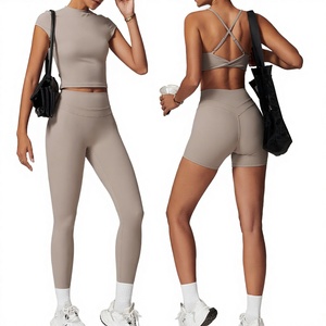 Ensemble 2 pièces de leggings de yoga taille haute à découpes croisées, respirant, séchage rapide, écologique, pour femmes, fitness et sport - Product Image 3