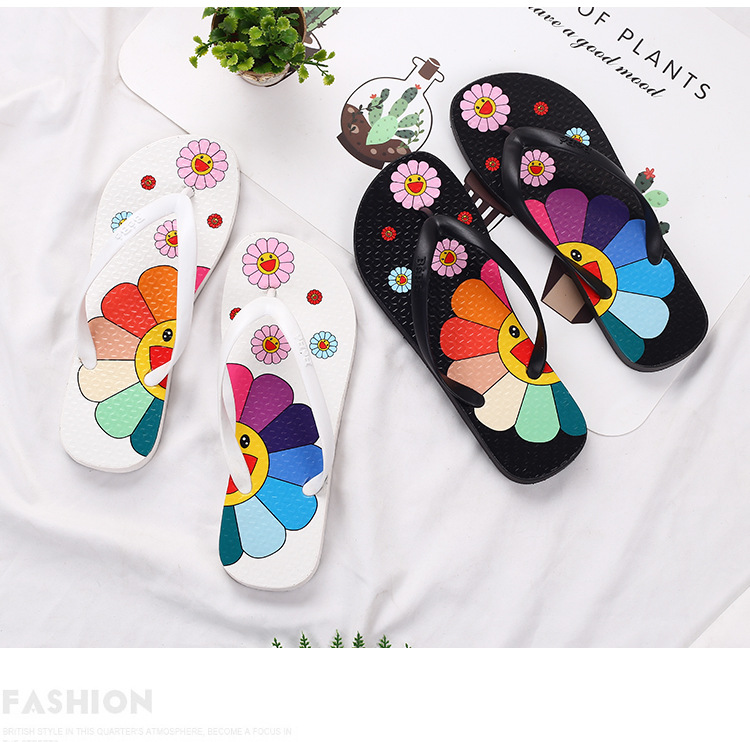Custom Printing Sunflower Flipflops Fashion Beach Shoes Flat Non-slip Flip-flops Slippers