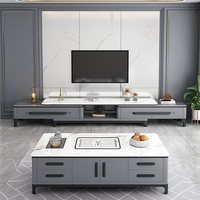 Ensemble de meubles de salle à manger pour maison moderne Vitrine TV Stand Rock Board Display Table basse blanche et grise avec tiroirs