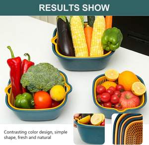 Wholesale Household Double-layer Thick Drain Basket Multifunctional Vegetable Fruit Washing and 8-piece Set - Product Image 4