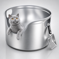 Bac à litière pour chat en acier inoxydable XL brossé effet soie de luxe, 45 cm, capacité 60 L, manuel, anti-éclaboussures, design ouvert, toilettes pour animaux de compagnie