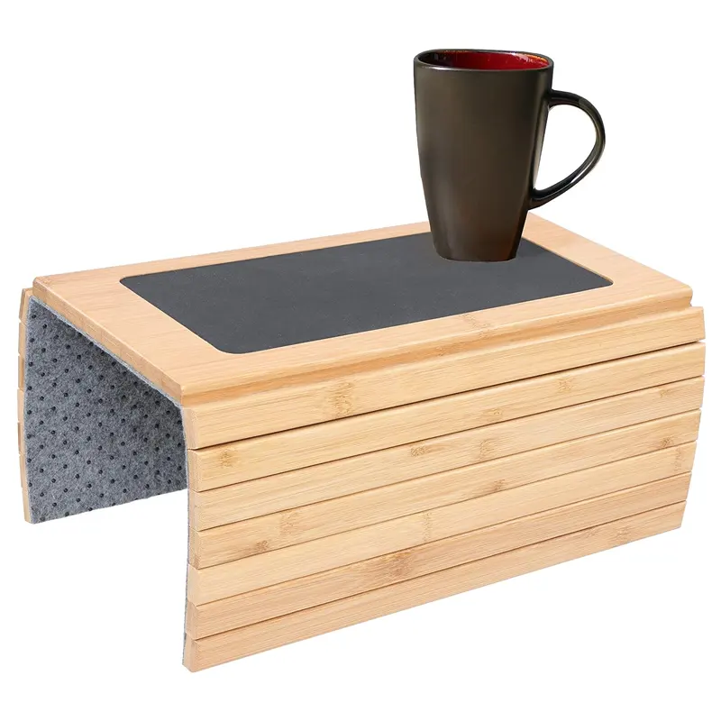 Combohome - Porta-copos portátil flexível de madeira de bambu para sofá, braço, bandeja, suporte de mesa e copo para poltrona, bebidas, lanches, telefone e TV