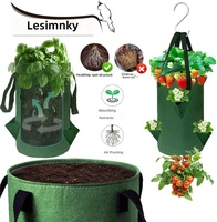 Lot de 4 sacs de culture suspendus en tissu pour fraises, 3 gallons, 6 trous de plantation, 4 crochets (vert foncé) pour la culture de légumes