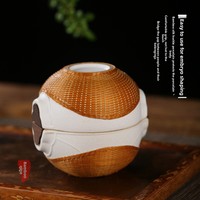 Service à thé artisanal texturé brûlé, vaisselle en bambou massif de qualité supérieure, ensemble cadeau de thé unique héritage oriental