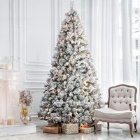6ft Pre-Lit 금속 크리스마스 트리 장식 LED 조명 스노우 몰려들 느낌 진짜 300 따뜻한 조명 Pinecones 인공 나무